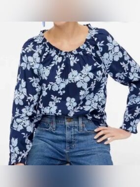 J. Crew Navy Blue Floral Peasant Blouse
